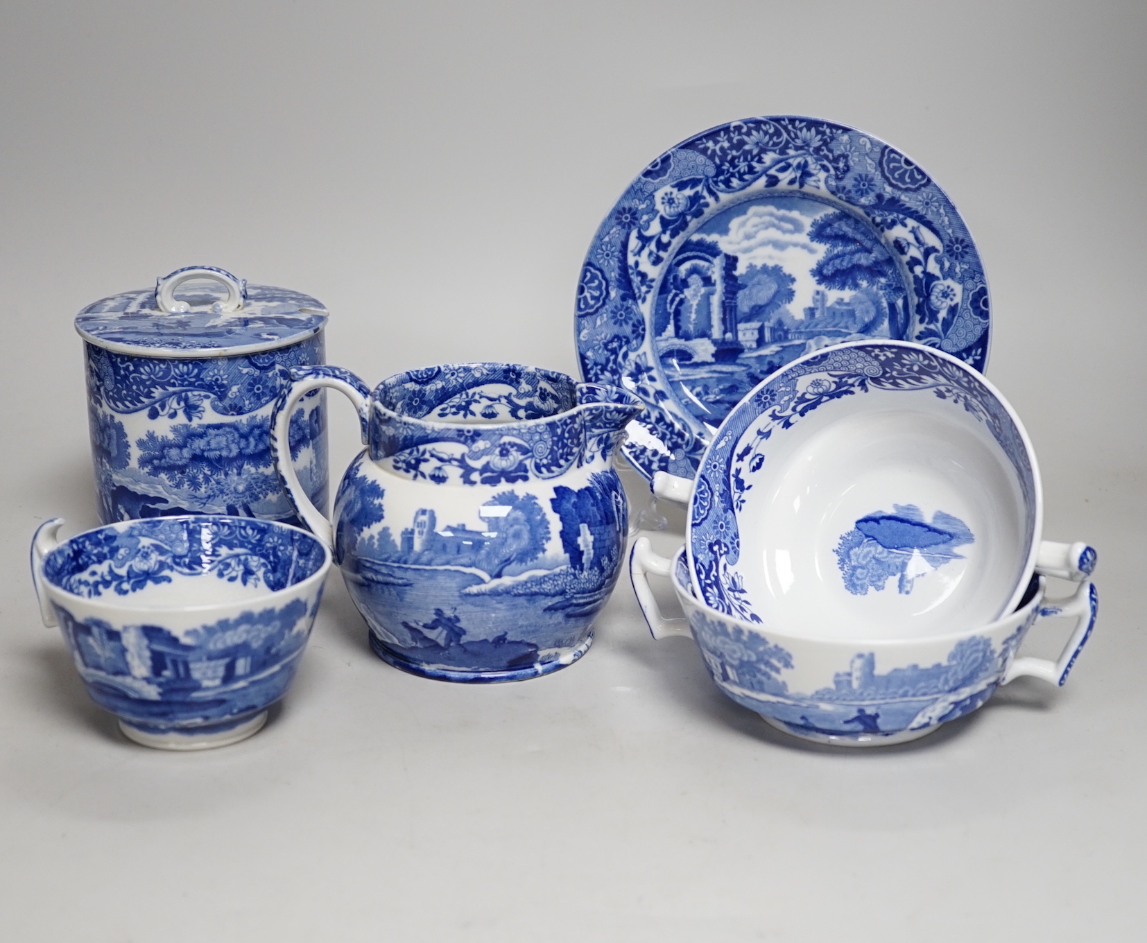 A large collection of Copeland Spode’s Italian, dinner, tea and coffee service, mostly blue stamped on base